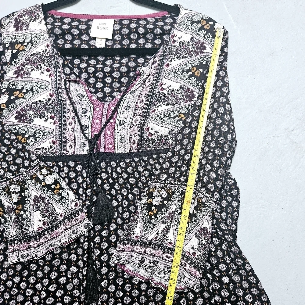 Knox Rose Paisley & Batic Print Flowy Quater Sleeve Midi sz M Tunic Dress - Picture 11 of 11